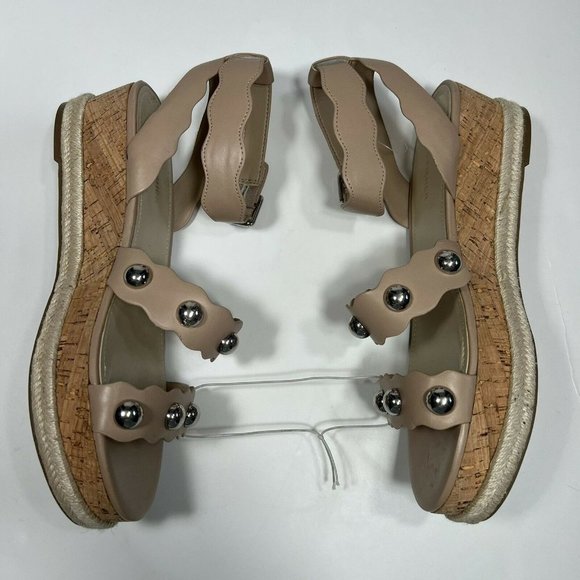 Marc Fisher Studded Multi-Strap Cork Espadrille Wedge Platform Sandals Nude 11 - Picture 8 of 11